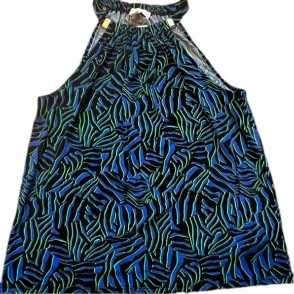 NWT Michael Kors Halter Tank Top Royal Blue Green Zebra Small - Picture 4 of 6